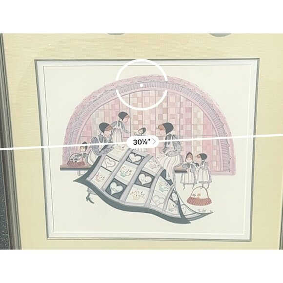 VTG P. Buckley Moss The Quilting Hour Framed 30.5"x30.5" Art Signed Numbered COA - Picture 4 of 8